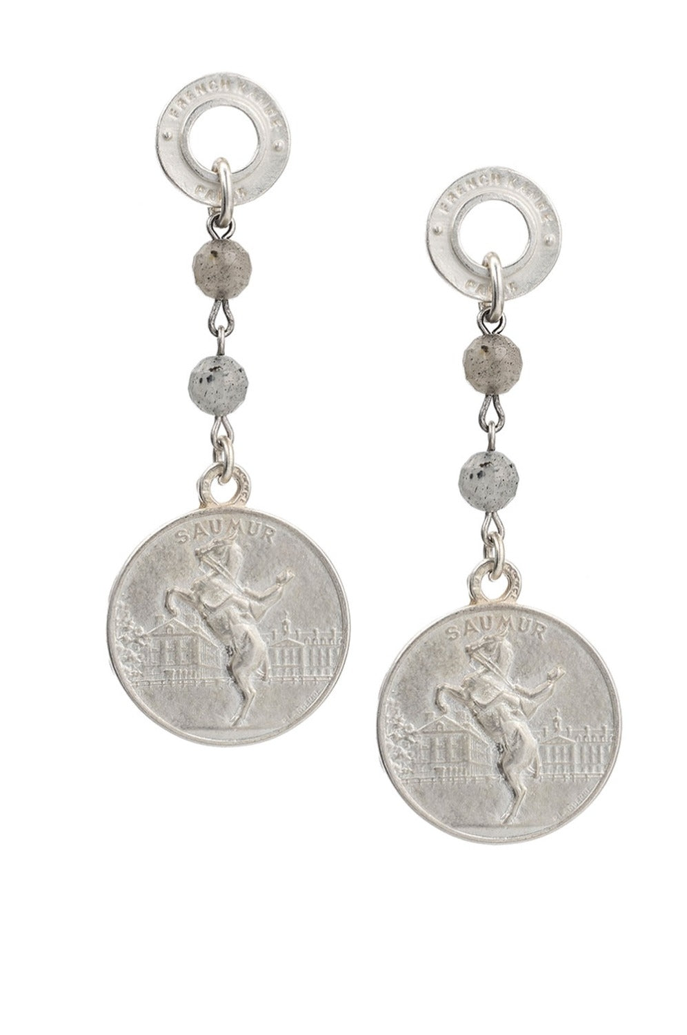 ANNECY LABRADORITE EARRINGS WITH MEDALLION  in SILVER