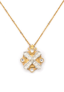 MIXED METAL ARLES NECKLACE WITH AUSTRIAN CRYSTAL KISS STACK GOLD